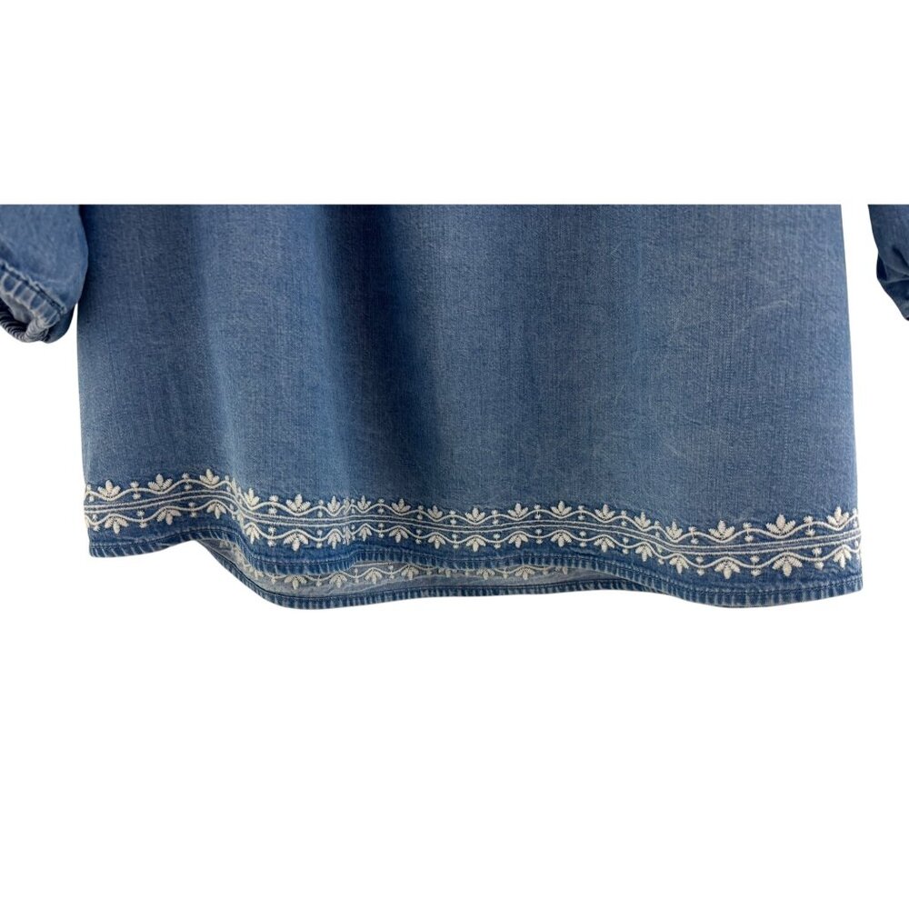 J. Jill Denim Chambray Embroidered Tunic Top Size XL Shirt Blouse Boho Peasant - Picture 6 of 11